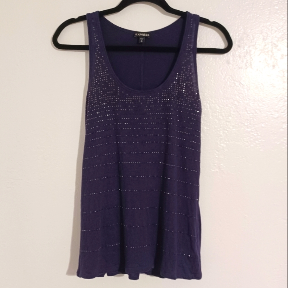 Express Tank Top Black Silver Rhinestones Purple Racerback Shirt Women's Small